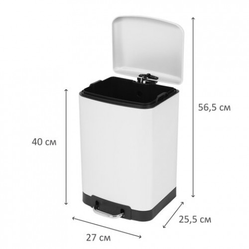 Ведро мусорное с педалью 12л, крышка с доводчиком, белое матовое, металл, LAIMA ULTRA, 701566