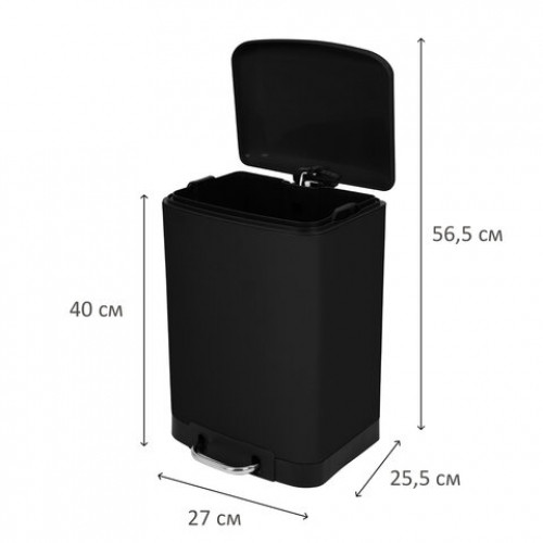 Ведро мусорное с педалью 12л, крышка с доводчиком, черное матовое, металл, LAIMA ULTRA, 701565
