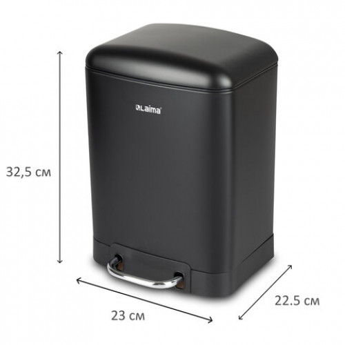 Ведро мусорное с педалью 6л, крышка с доводчиком, черное матовое, металл, LAIMA ULTRA, 701564