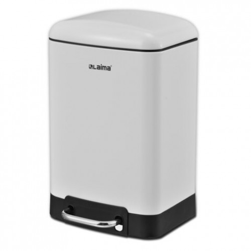 Ведро мусорное с педалью 6л, крышка с доводчиком, белое матовое, металл, LAIMA ULTRA, 701569