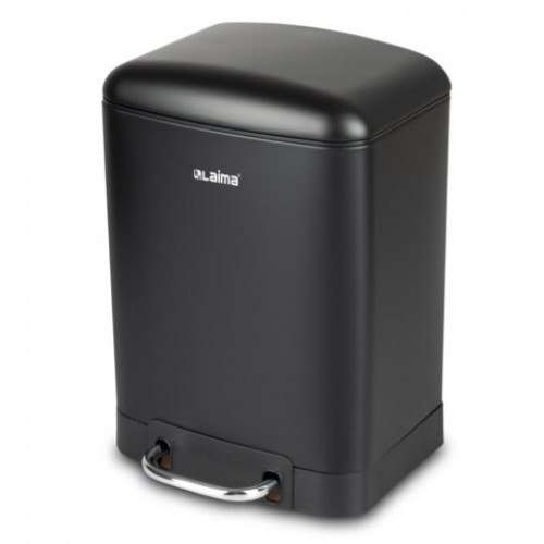 Ведро мусорное с педалью 6л, крышка с доводчиком, черное матовое, металл, LAIMA ULTRA, 701564