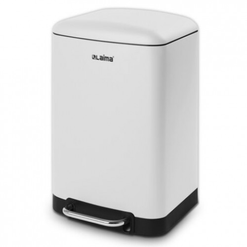 Ведро мусорное с педалью 12л, крышка с доводчиком, белое матовое, металл, LAIMA ULTRA, 701566