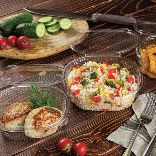 Одноразовый контейнер овальный 500 мл, С КРЫШКОЙ ЮП-РКС, КОМПЛЕКТ 360 шт., прозрачный ПЭТ, ЮПЛАСТ, ЮУПМ6131