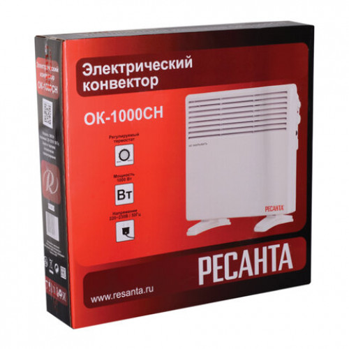 Обогреватель-конвектор РЕСАНТА ОК-1000СН, 1000 Вт, механическое управление, напольная/настенная установка, белый