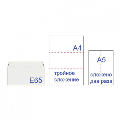 Конверты E65 (110х220 мм) ЛЕВОЕ ОКНО, отрывная лента, 80 г/м2, КОМПЛЕКТ 1000 шт., внутренняя запечатка, 125637