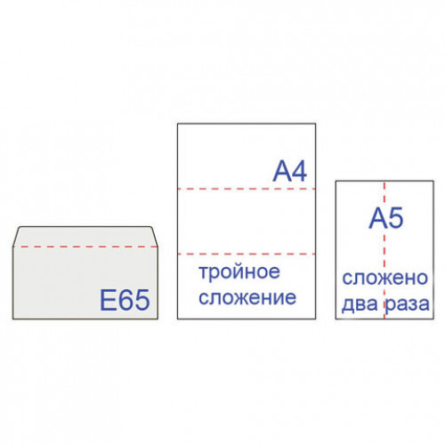 Конверты Е65 110х220 мм, ПЛОТНЫЕ, отрывная лента, 90 г/м2, КОМПЛЕКТ 1000 шт., внутренняя запечатка, 125136