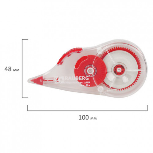 Корректирующая лента BRAUBERG 5 мм х 12 м, корпус прозрачный, механизм перемотки, блистер, 226814