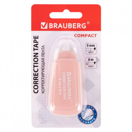 Корректирующая лента BRAUBERG COMPACT PLUS PASTEL, 5 мм х 6 м, корпус ассорти, блистер, 94