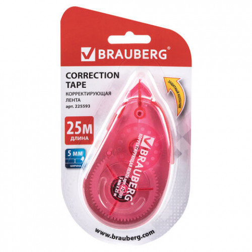Корректирующая лента BRAUBERG Maxi, увеличенная длина 5 мм х 25 м, белый/красный корпус, блистер, 225593