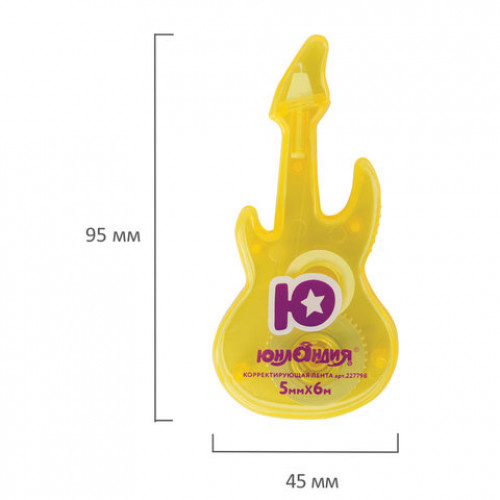 Корректирующая лента ЮНЛАНДИЯ Гитара 5 мм х 6 м, корпус желтый, блистер, 227798