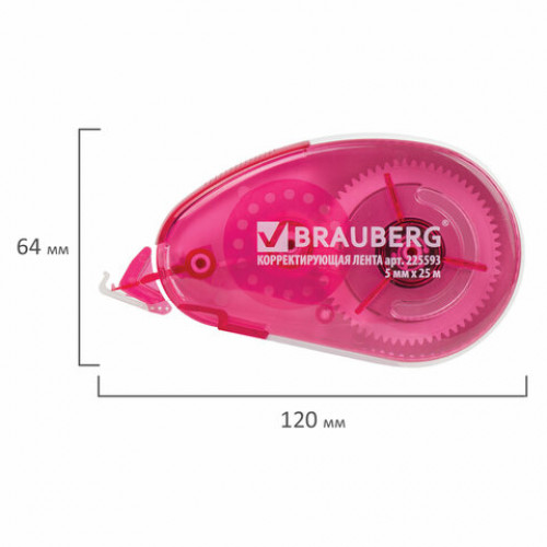 Корректирующая лента BRAUBERG Maxi, увеличенная длина 5 мм х 25 м, белый/красный корпус, блистер, 225593