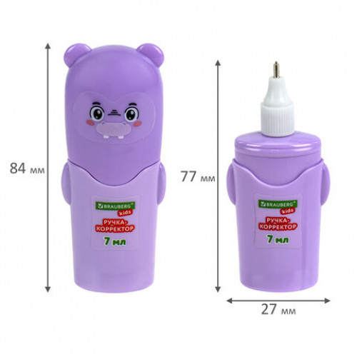 Ручка-корректор 7 мл, ВЫГОДНАЯ УПАКОВКА, КОМПЛЕКТ 2 штуки, BRAUBERG KIDS ЗВЕРЯТА, металлический наконечник, 274230