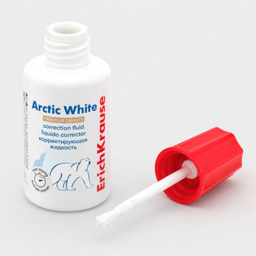Корректирующая жидкость ERICH KRAUSE Arctic White, 20 мл, экстра-белизна, флакон с кисточкой, 6