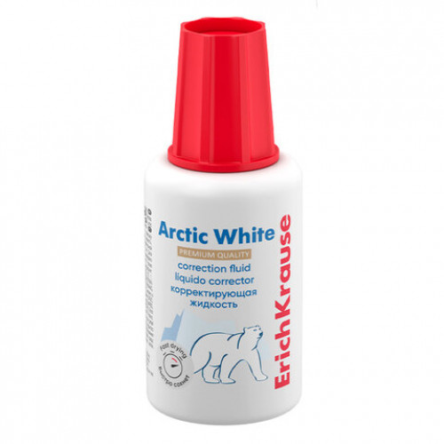 Корректирующая жидкость ERICH KRAUSE Arctic White, 20 мл, экстра-белизна, флакон с кисточкой, 6