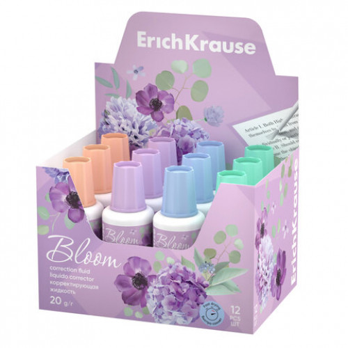 Корректирующая жидкость ERICH KRAUSE Pastel Bloom, 20 мл, флакон с кисточкой, ассорти, 61927