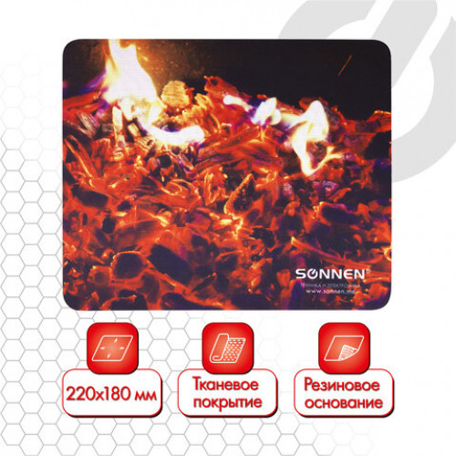 Коврик для мыши SONNEN FIRE, резина + ткань, 220х180х3 мм, 513292