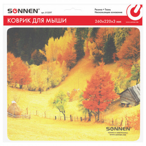 Коврик для мыши SONNEN FALL, резина + ткань, 260х220х3 мм, 513297