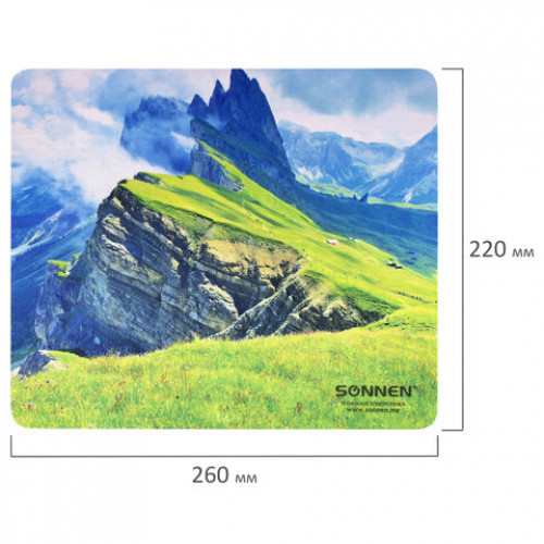 Коврик для мыши SONNEN MOUNTAINS, резина + ткань, 260х220х3 мм, 513298