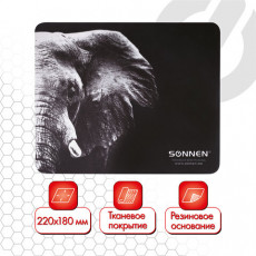 Коврик для мыши SONNEN ELEPHANT, резина + ткань, 220х180х3 мм, 513312 Коврик для мыши SONNEN ELEPHANT, резина + ткань, 220х180х3 мм, 513312