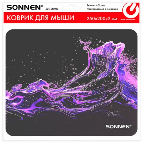 Коврик для мыши SONNEN NEON SPLASH резина+ткань, 250х200х2мм, 513957