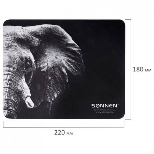 Коврик для мыши SONNEN ELEPHANT, резина + ткань, 220х180х3 мм, 513312