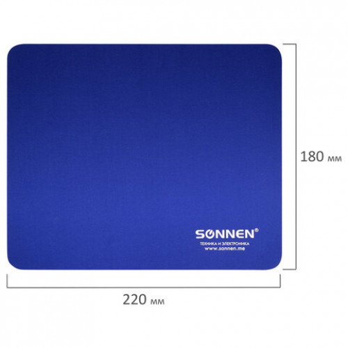 Коврик для мыши SONNEN BLUE, резина + ткань, 220х180х3 мм, 513308