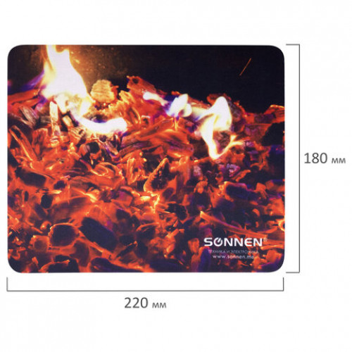 Коврик для мыши SONNEN FIRE, резина + ткань, 220х180х3 мм, 513292