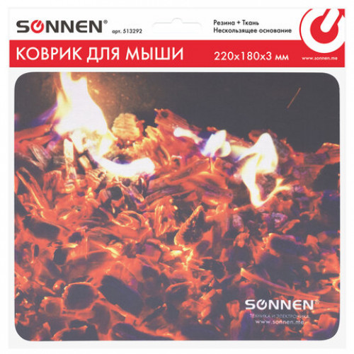 Коврик для мыши SONNEN FIRE, резина + ткань, 220х180х3 мм, 513292