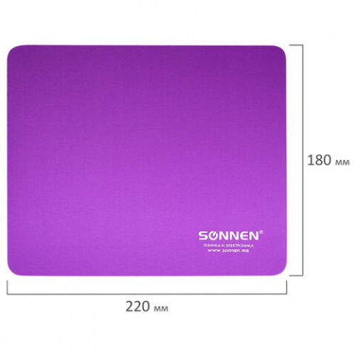 Коврик для мыши SONNEN PURPLE, резина + ткань, 220х180х3 мм, 513307