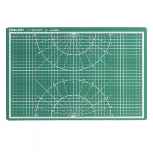 Коврик (мат) для резки BRAUBERG 3-слойный, А3 (450х300 мм), двусторонний, толщина 3 мм, зеленый, 236904