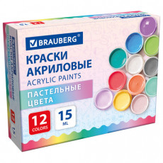 Краски акриловые ПАСТЕЛЬНЫЕ для рисования и творчества 12 цветов по 15 мл, BRAUBERG, 192694 Краски акриловые ПАСТЕЛЬНЫЕ для рисования и творчества 12 цветов по 15 мл, BRAUBERG, 192694