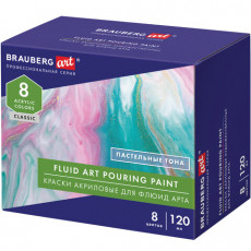 Краски акриловые для техники Флюид Арт (POURING PAINT) Пастельные тона, 8 цветов по 120 мл, BRAUBERG ART, 192241