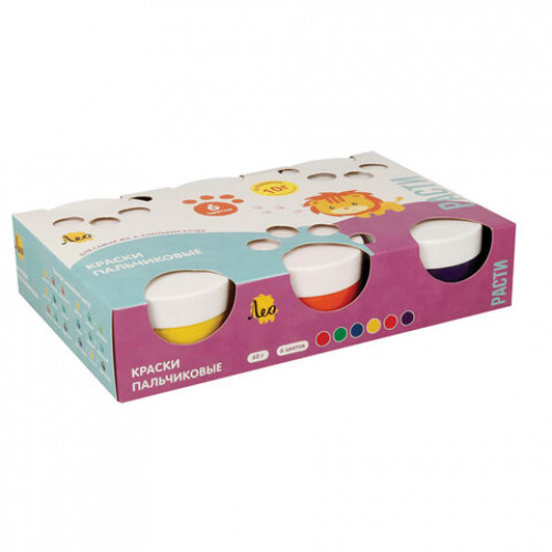 Краски пальчиковые для малышей от 1 года Лео Расти, 6 цветов по 70 мл, LFINP-006