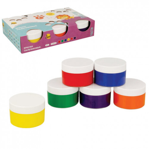 Краски пальчиковые для малышей от 1 года Лео Расти, 6 цветов по 70 мл, LFINP-006