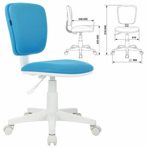 Кресло детское BRABIX Joy MG-204W, без подлокотников, пластик белый, ткань TW, голубое, 533012