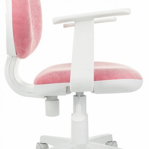 Кресло детское BRABIX Fancy MG-201W, с подлокотниками, пластик белый, ткань вельветовая, розовое, 533009