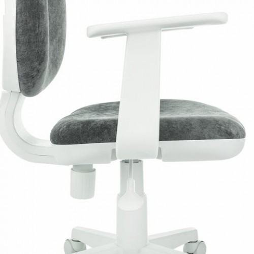 Кресло детское BRABIX Fancy MG-201W, с подлокотниками, пластик белый, велюр, серое, 533010