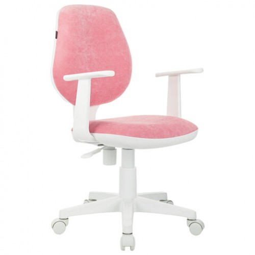 Кресло детское BRABIX Fancy MG-201W, с подлокотниками, пластик белый, ткань вельветовая, розовое, 533009