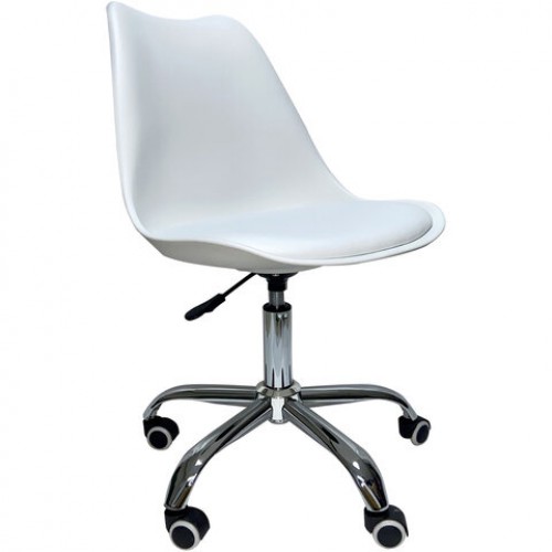 Кресло стул BRABIX Eames MG-310 CH, хром, пластик белый, экокожа белая, 532923