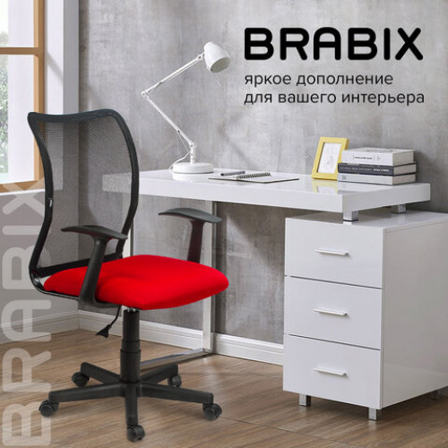 Кресло BRABIX Spring MG-307, с подлокотниками, комбинированное красное/черное TW, 531405