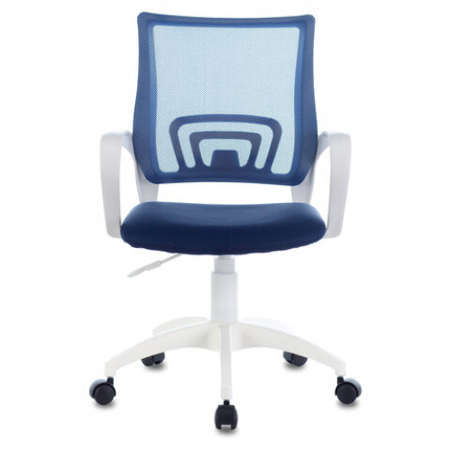 Кресло BRABIX Fly MG-396W, с подлокотниками, пластик белый, сетка, темно-синее, 532399, MG-396W_532399