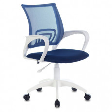 Кресло BRABIX Fly MG-396W, с подлокотниками, пластик белый, сетка, темно-синее, 532399, MG-396W_532399
