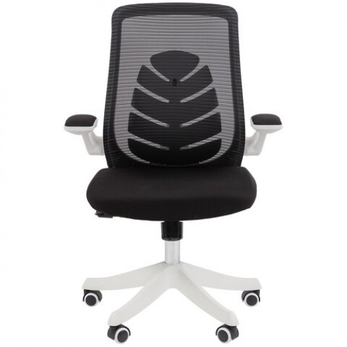 Кресло Chairman CH 565, откидные подлокотники, синхромеханизм, пластик белый, сетка/ткань, черное, 7146048