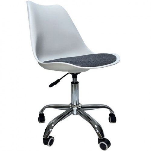 Кресло стул BRABIX Eames MG-310 CH, хром, пластик белый, ткань серая, 532924