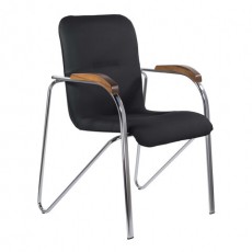 Кресло для приемных и переговорных BRABIX Samba CF-103, хром, орех (D-8), к/з черный, собрано, 532756
