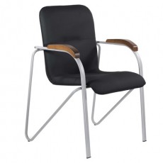 Кресло для приемных и переговорных BRABIX Samba CF-104, серый, орех (D-8), к/з черный, собрано, 532759