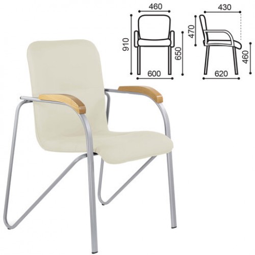 Кресло для приемных и переговорных BRABIX Samba CF-104, серый, бук (D-1), к/з бежевый, собрано, 532760