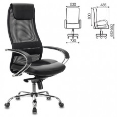Кресло офисное BRABIX PREMIUM Stalker EX-609 PRO, хром, мультиблок, ткань-сетка/экокожа, черное, 532416, EX609PRO_532416