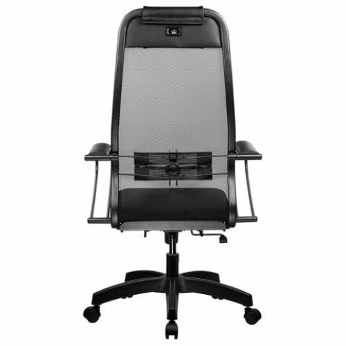 Кресло офисное МЕТТА К-11, пластик, ткань-сетка, сиденье мягкое, черное