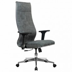 Кресло офисное МЕТТА L1m 42/2D, хром, 2D подлокотники, сиденье и спинка мягкие, велюр, темно-серое